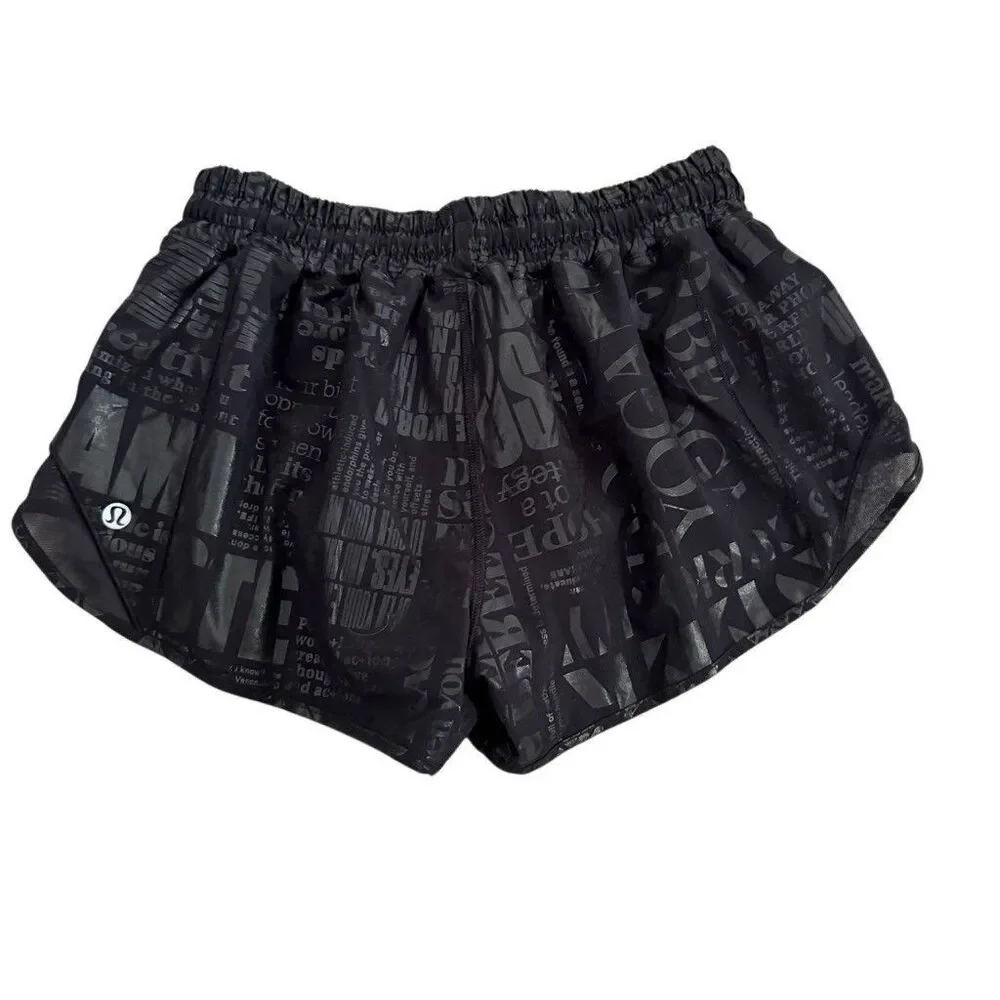 LULULEMON  20th MANIFESTO Hotty Hot II Black Foil Shorts Size 6 Small